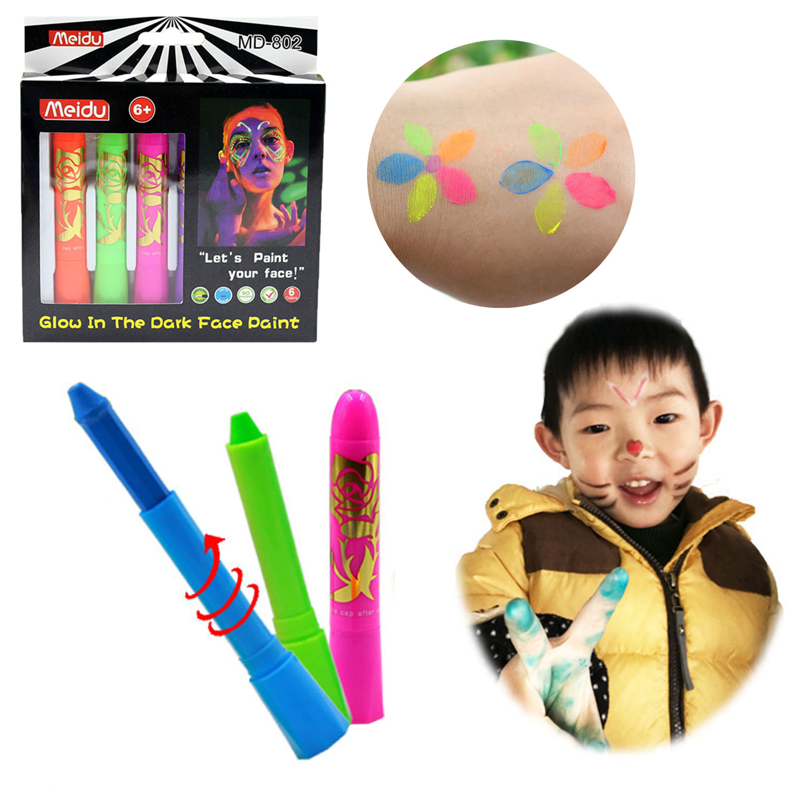 Yasu 6Pcs/Set 113g Painted Pigments Delicate Colorful Nice-looking Portable  Water Soluble Cosmetic Props Easy to Apply Halloween Glow Face Paint Crayon  for Adults 